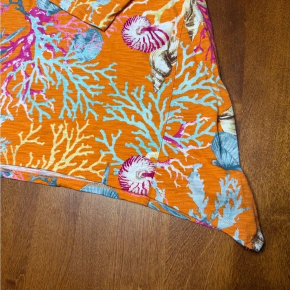 Chico's Women’s 3/4 Sleeve Coral Cotton Slub Vneck Sharkbite Hem 1 Medium - Picture 8 of 14